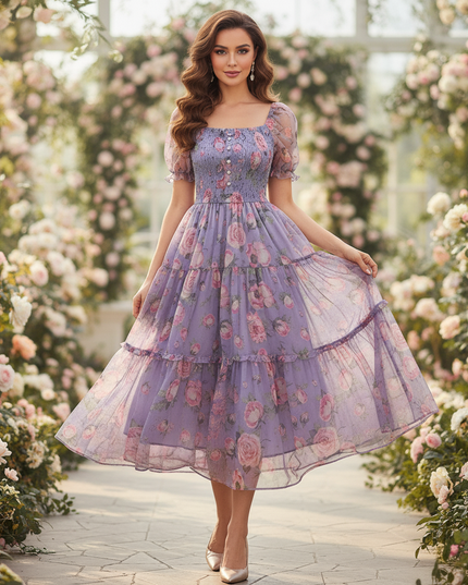 Lilafarbenes Chiffon-Midikleid - Ansicht 3