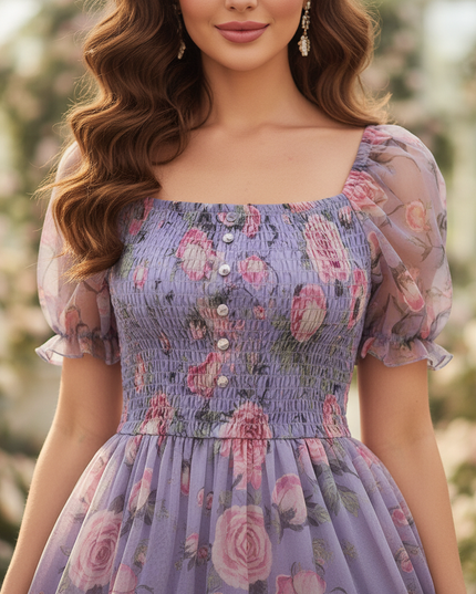Lilafarbenes Chiffon-Midikleid - Ansicht 4