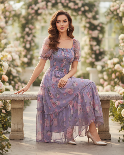Lilafarbenes Chiffon-Midikleid - Ansicht 5