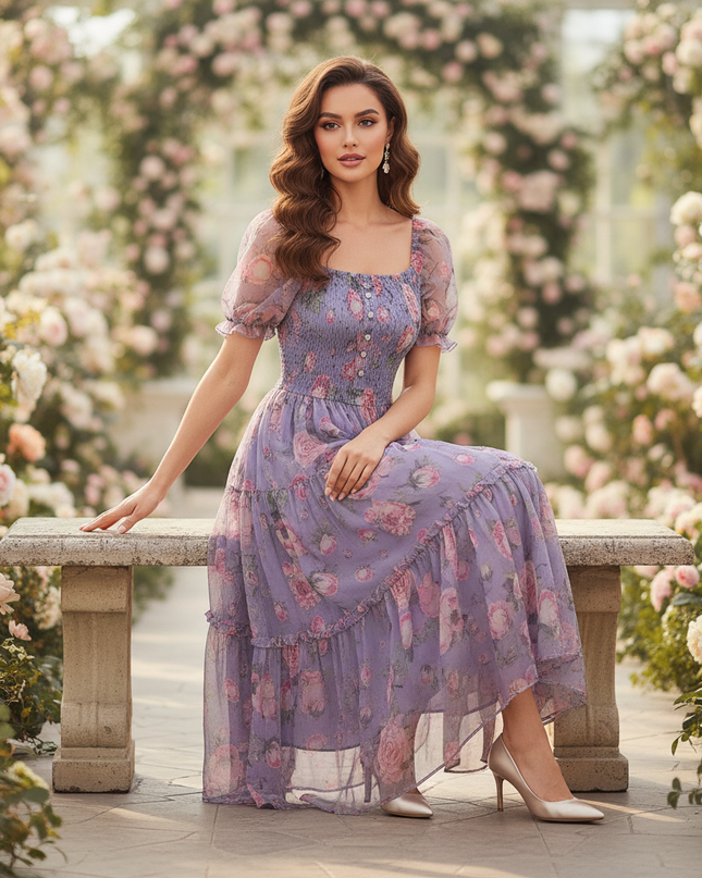 Lilafarbenes Chiffon-Midikleid - Ansicht 5