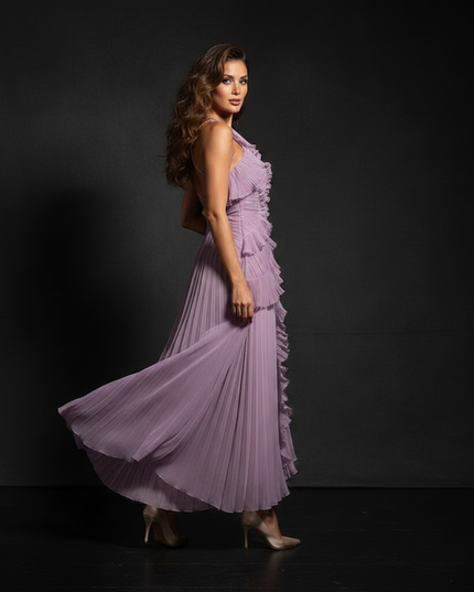 Leichtes kurzes Chiffonkleid in Lila - Ansicht 3