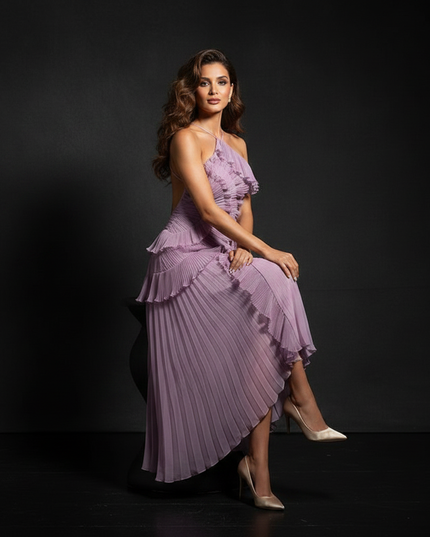 Leichtes kurzes Chiffonkleid in Lila - Ansicht 5
