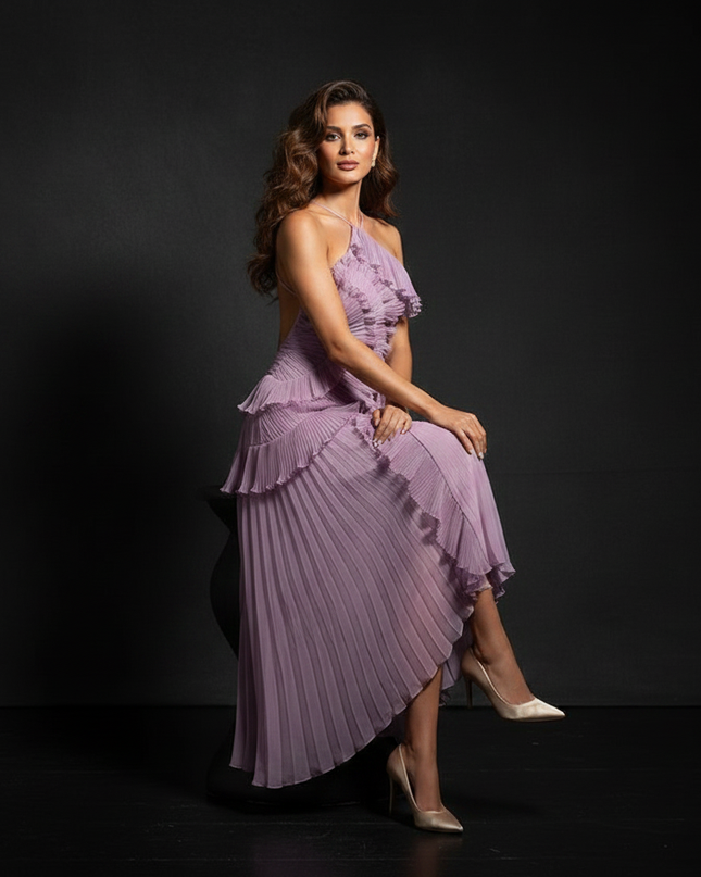 Leichtes kurzes Chiffonkleid in Lila - Ansicht 5