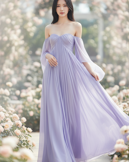 Chiffonkleid Lila Lang A-Linie - Ansicht 1