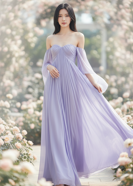 Chiffonkleid Lila Lang A-Linie - Ansicht 1
