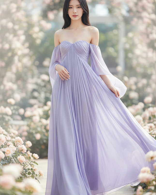 Chiffonkleid Lila Lang A-Linie - Ansicht 1