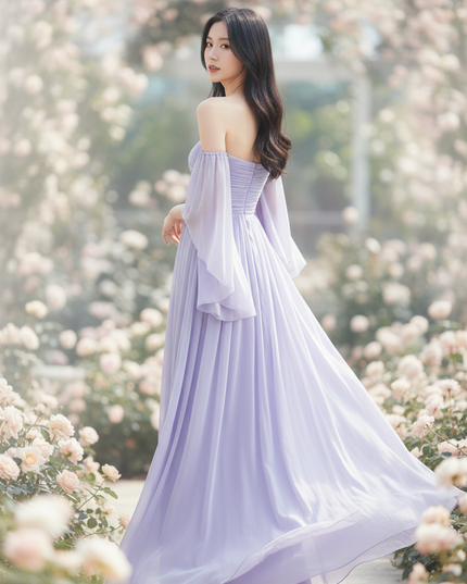 Chiffonkleid Lila Lang A-Linie - Ansicht 2
