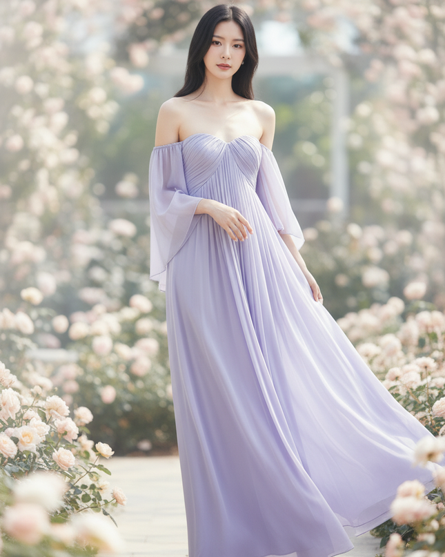 Chiffonkleid Lila Lang A-Linie - Ansicht 3
