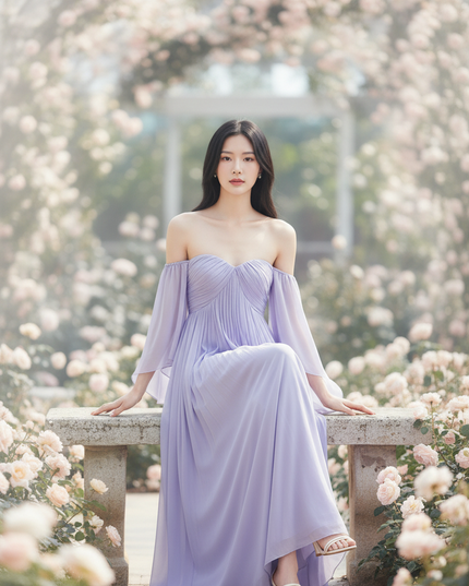 Chiffonkleid Lila Lang A-Linie - Ansicht 5