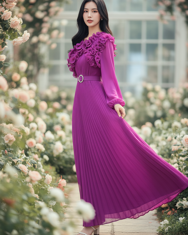 Lilafarbenes Kleid mit Blumenmuster - Ansicht 3