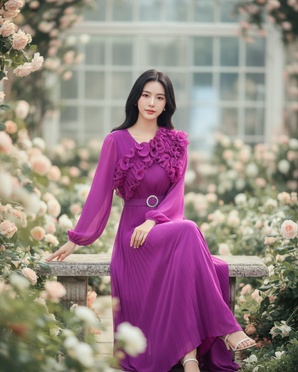 Lilafarbenes Kleid mit Blumenmuster - Ansicht 5