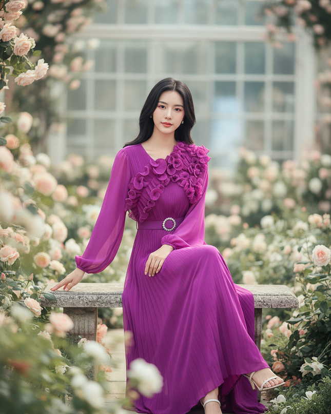 Lilafarbenes Kleid mit Blumenmuster - Ansicht 5