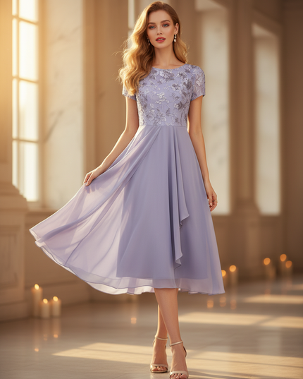 Chiffonkleid Hellblau Midi A-Linie - Ansicht 1