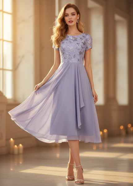 Chiffonkleid Hellblau Midi A-Linie - Ansicht 1