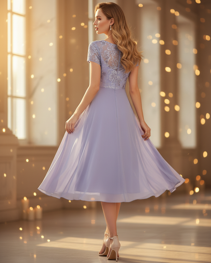 Chiffonkleid Hellblau Midi A-Linie - Ansicht 2