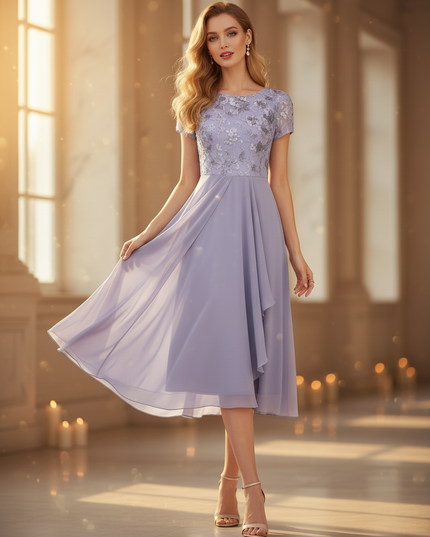 Chiffonkleid Hellblau Midi A-Linie - Ansicht 3