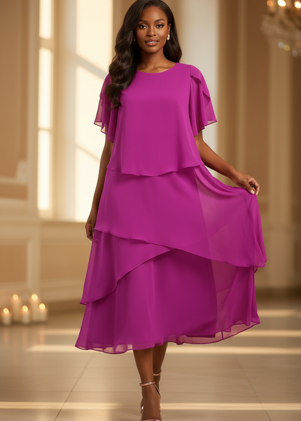 Elegantes Chiffonkleid in Lila - Ansicht 1