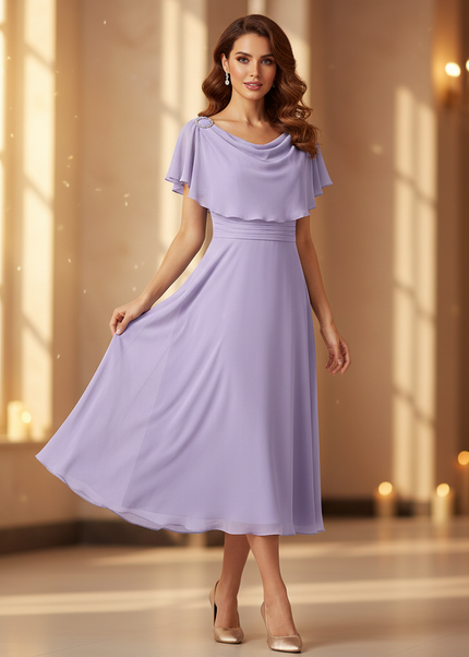 Lilafarbenes Chiffonkleid mit Volants - Ansicht 1