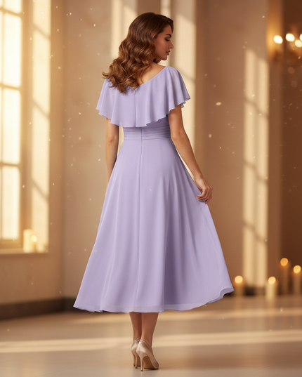 Lilafarbenes Chiffonkleid mit Volants - Ansicht 2