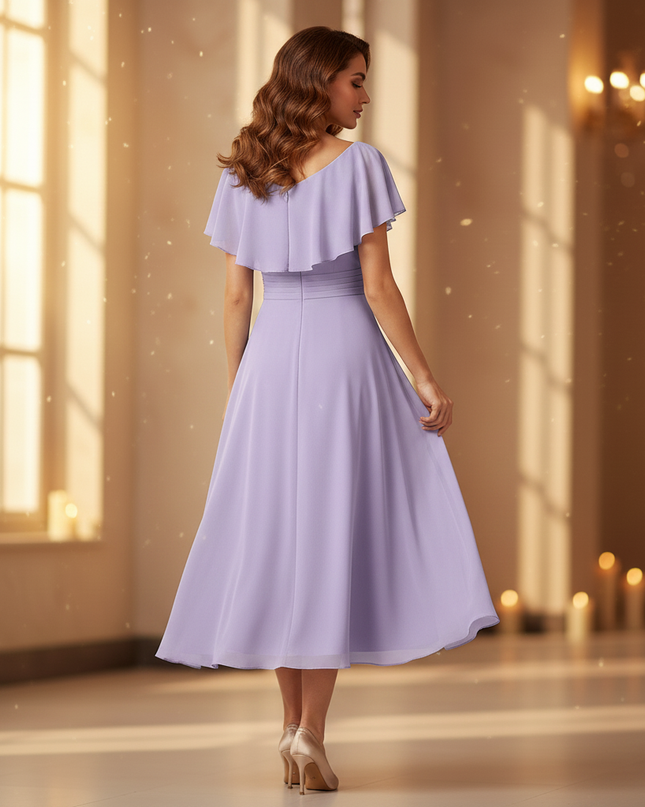 Lilafarbenes Chiffonkleid mit Volants - Ansicht 2