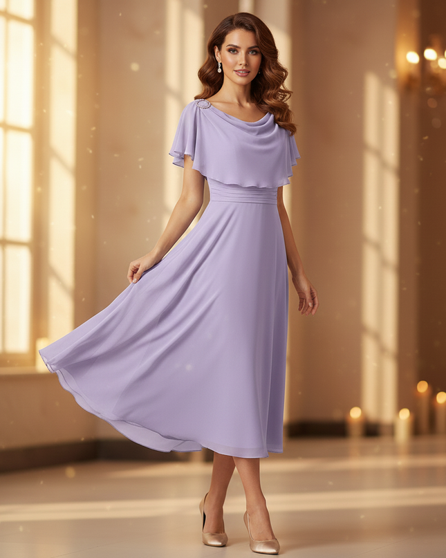 Lilafarbenes Chiffonkleid mit Volants - Ansicht 3