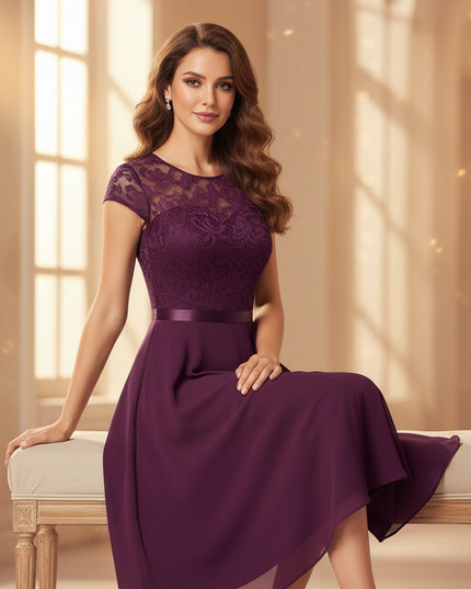 Festliches Chiffon-Midikleid in Lila - Ansicht 5