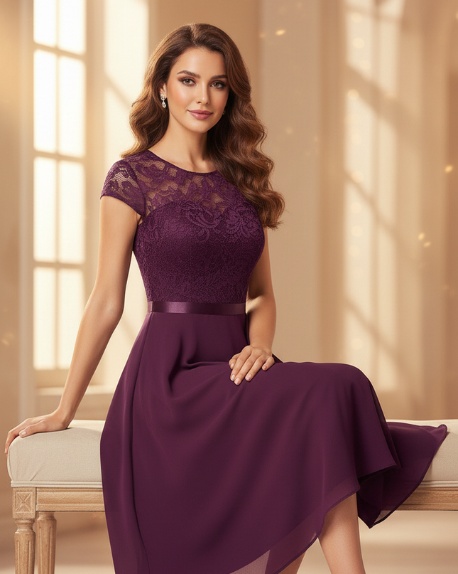 Festliches Chiffon-Midikleid in Lila - Ansicht 5