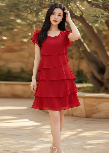 Rotes Partykleid mit Stufenruschen Mini - Ansicht 1