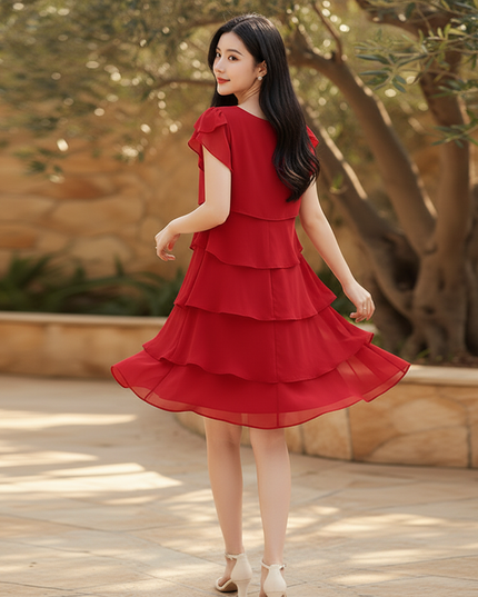 Rotes Partykleid mit Stufenruschen Mini - Ansicht 2