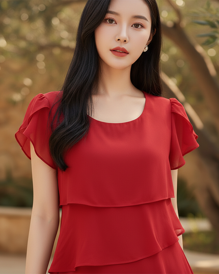 Rotes Partykleid mit Stufenruschen Mini - Ansicht 4