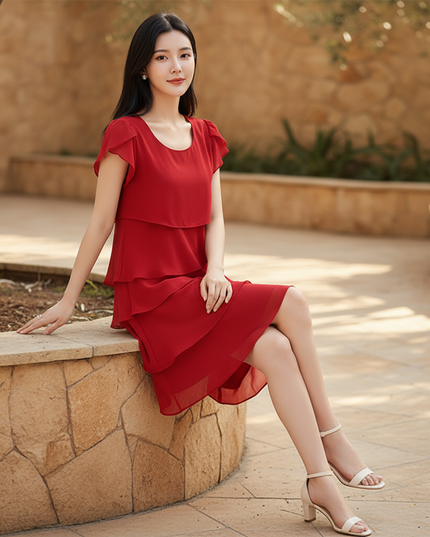 Rotes Partykleid mit Stufenruschen Mini - Ansicht 5