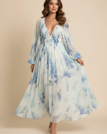 Elegantes Chiffonkleid Midi Hellblau - Ansicht 1