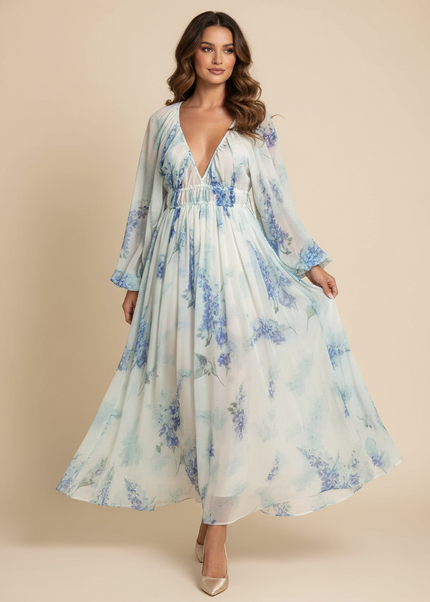 Elegantes Chiffonkleid Midi Hellblau - Ansicht 1