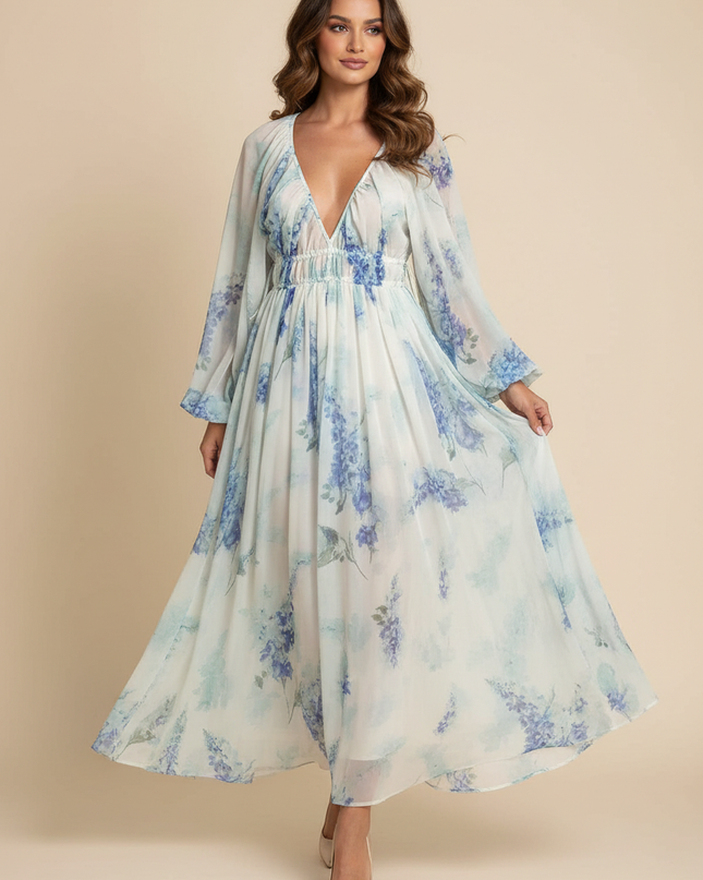 Elegantes Chiffonkleid Midi Hellblau - Ansicht 1