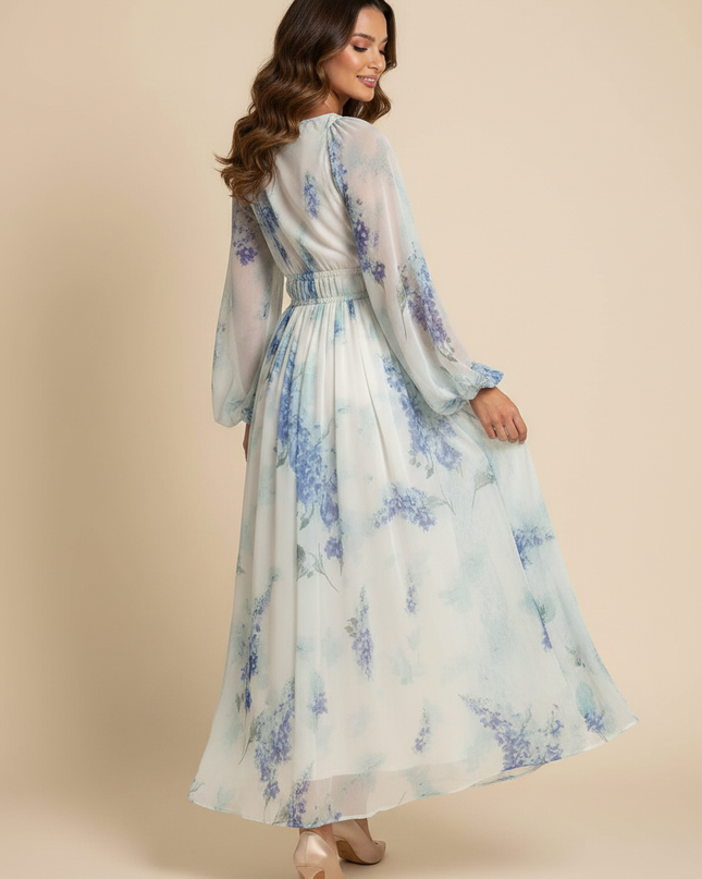Elegantes Chiffonkleid Midi Hellblau - Ansicht 2