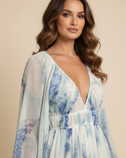 Elegantes Chiffonkleid Midi Hellblau - Ansicht 4