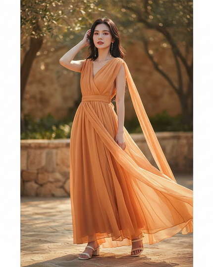 Chiffonkleid Orange Rueckenfrei Maxi - Ansicht 1