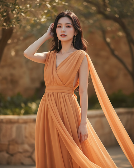 Chiffonkleid Orange Rueckenfrei Maxi - Ansicht 4