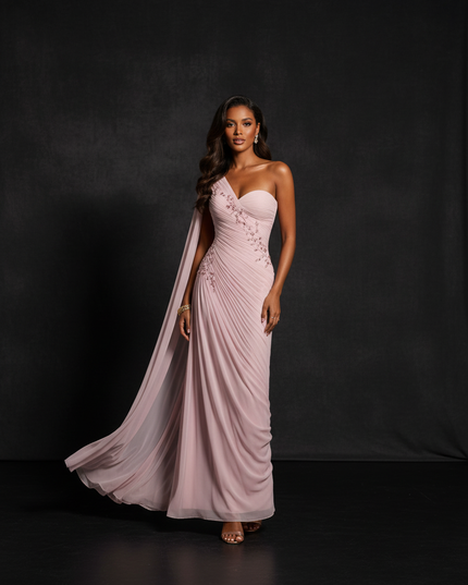 Rosa Abendkleid aus Chiffon - Ansicht 1