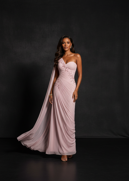 Rosa Abendkleid aus Chiffon - Ansicht 1