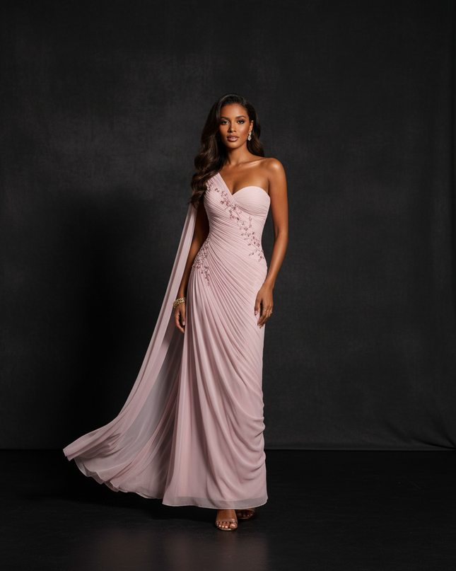 Rosa Abendkleid aus Chiffon - Ansicht 1