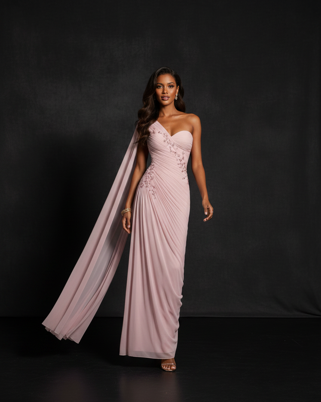 Rosa Abendkleid aus Chiffon - Ansicht 3