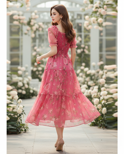 Pinkes Chiffonkleid mit Blumenmuster - Ansicht 2