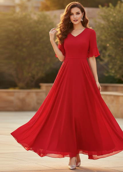 Leichtes Chiffonkleid mit V-Ausschnitt - Ansicht 1