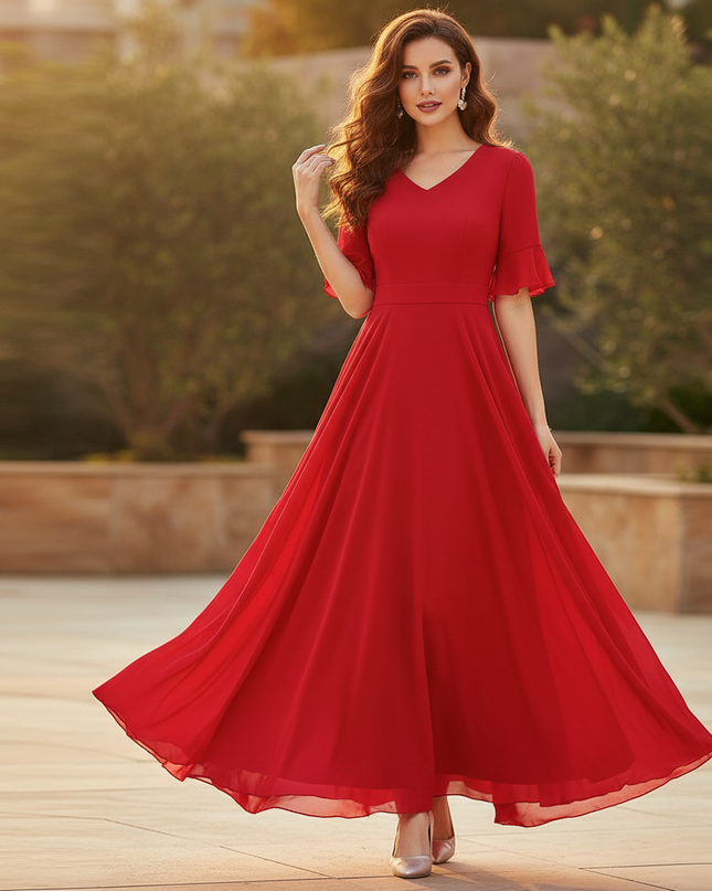 Leichtes Chiffonkleid mit V-Ausschnitt - Ansicht 1