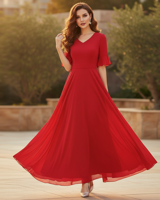Leichtes Chiffonkleid mit V-Ausschnitt - Ansicht 3