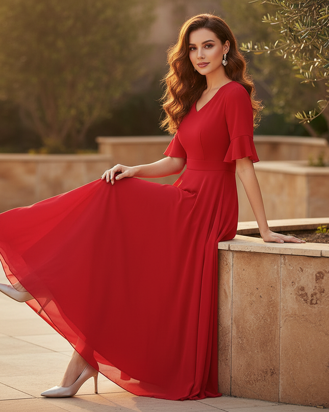 Leichtes Chiffonkleid mit V-Ausschnitt - Ansicht 5