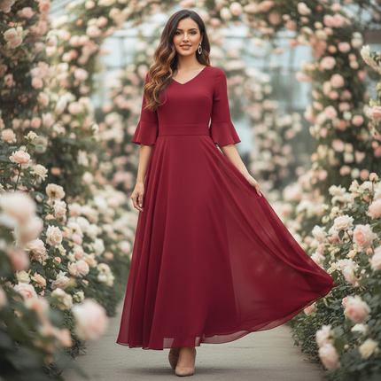 Rotes langes Chiffonkleid - Ansicht 1