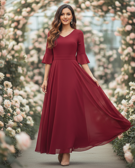 Rotes langes Chiffonkleid - Ansicht 1