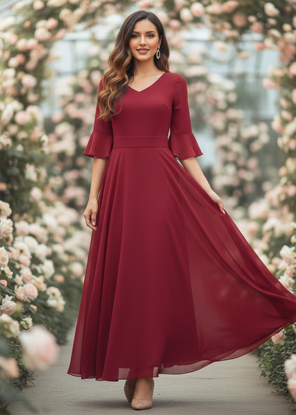 Rotes langes Chiffonkleid - Ansicht 1